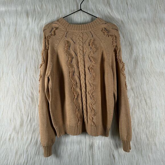 Rails Tan Francis Cable & Fringe Cotton Blend Sweater Pullover Warm Comfy Size L - Picture 3 of 6